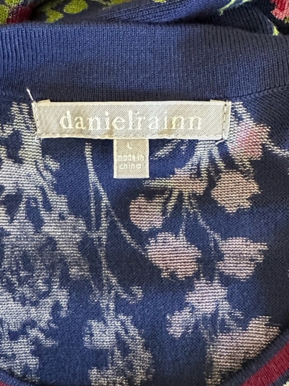 Daniel Rainn Floral Halter Sweater Tank Navy Knit Stretch Size L NWOT - Picture 6 of 7
